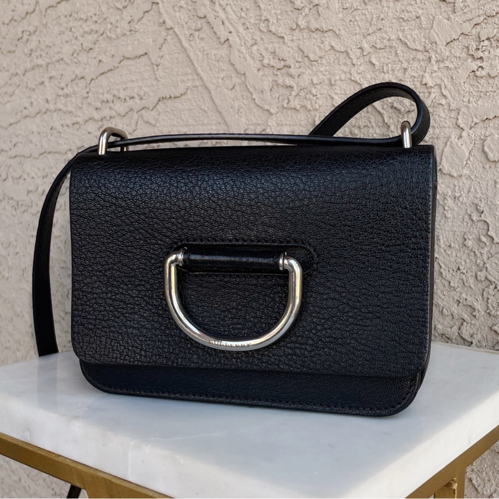BURBERRY Classic Neutral Black Pebbled Leather D-Ring Mini Flap Crossbody Bag - Picture 9 of 17